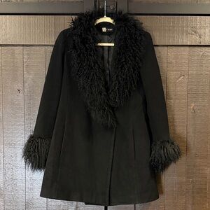 Steve by Searle Black Cashmere Blend Peacoat with Faux Fur Trim